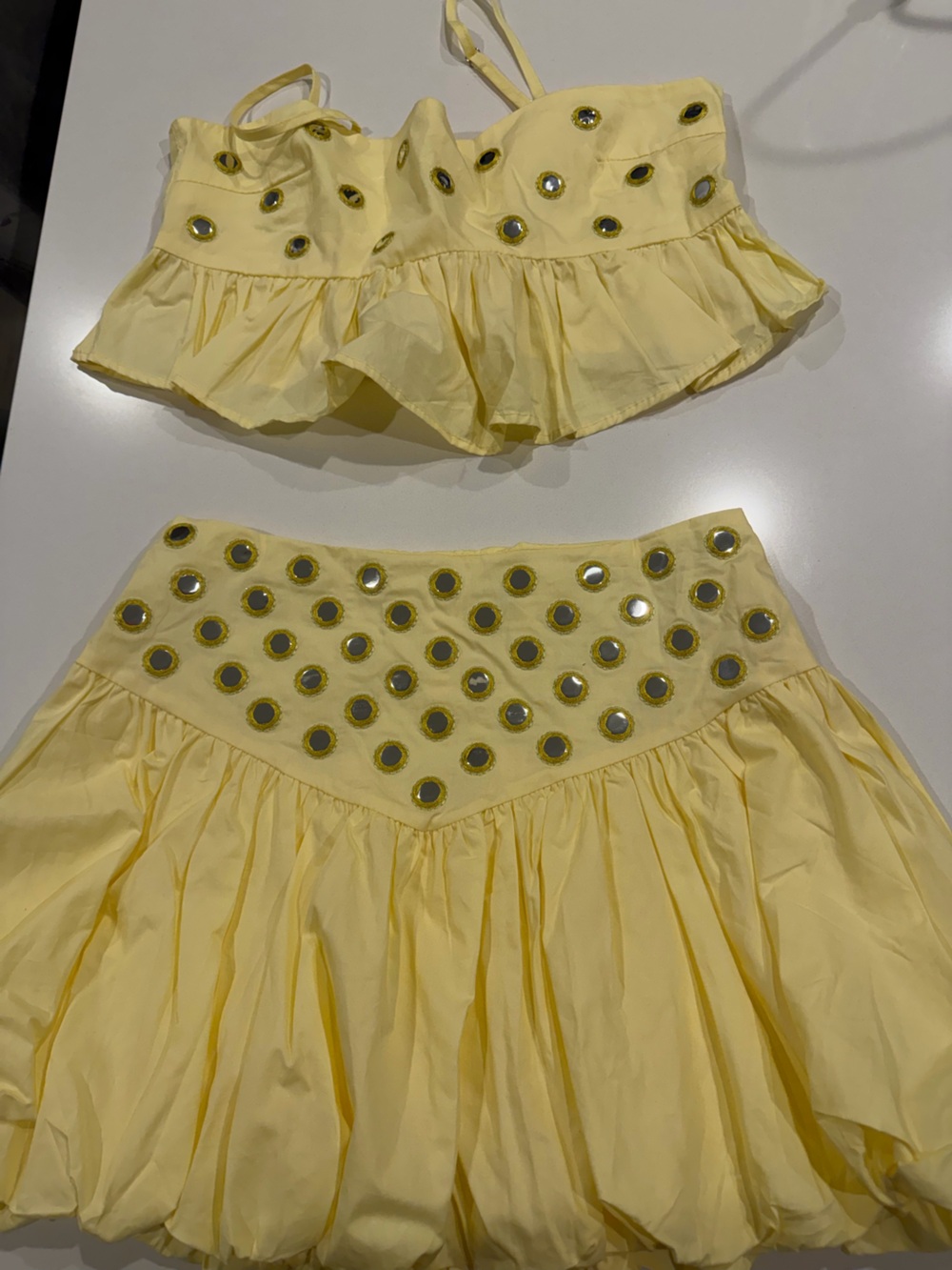 Yellow Embellished Ruffle Mini Set - Women's Set